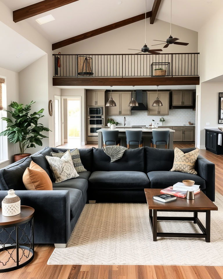 dark grey in an open concept space living room