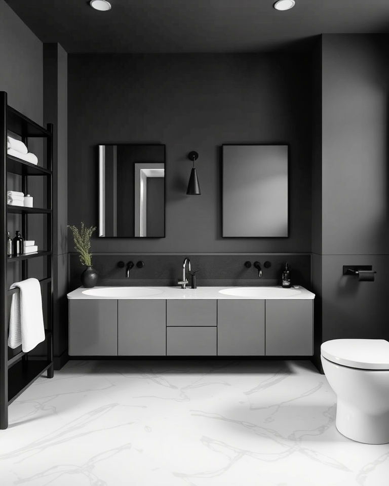 dark grey walls with black accents for bathroom