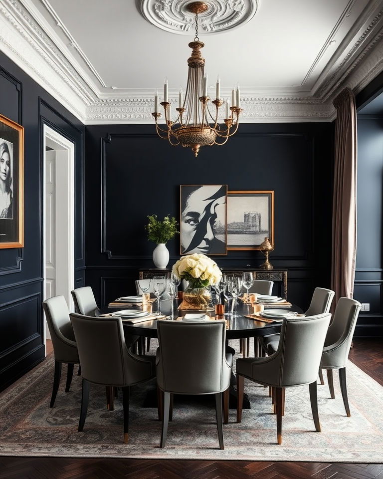dark painted walls dining room
