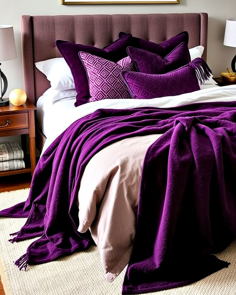 dark purple throws and pillows