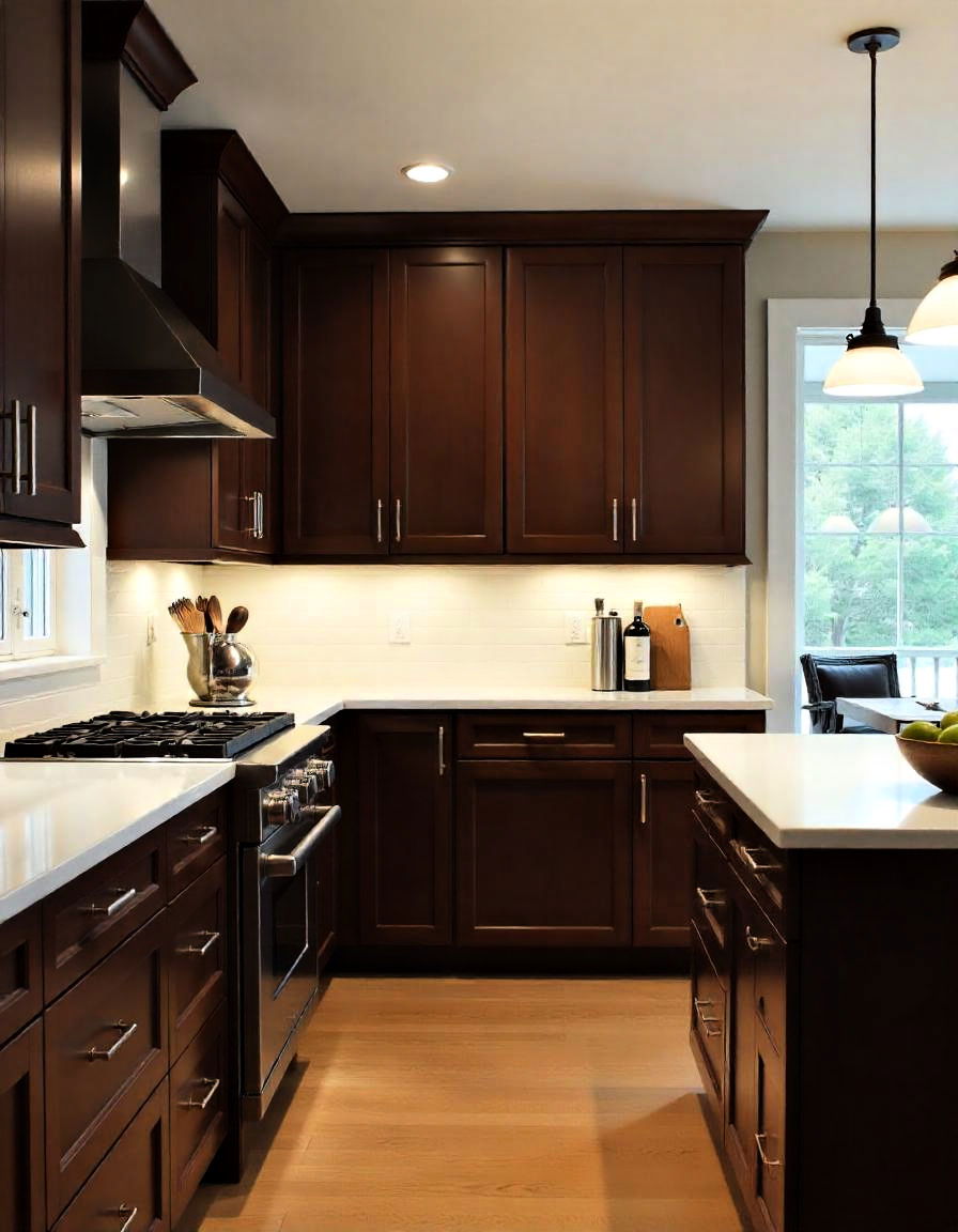 dark stained maple cabinets