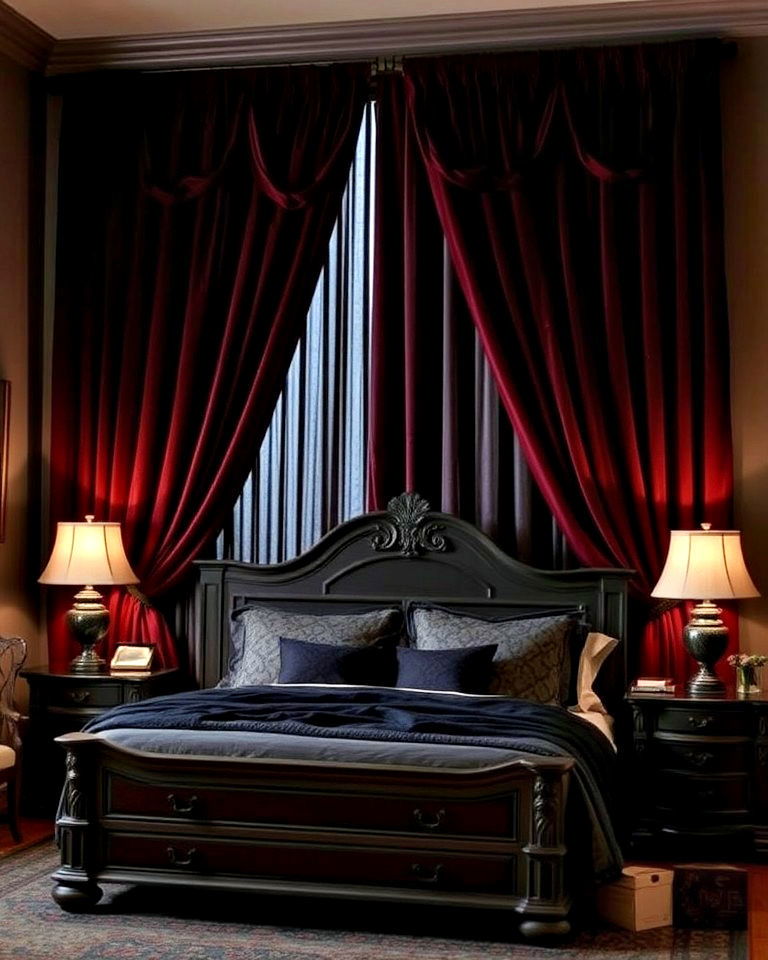 dark velvet drapes for vampire inspired bedroom