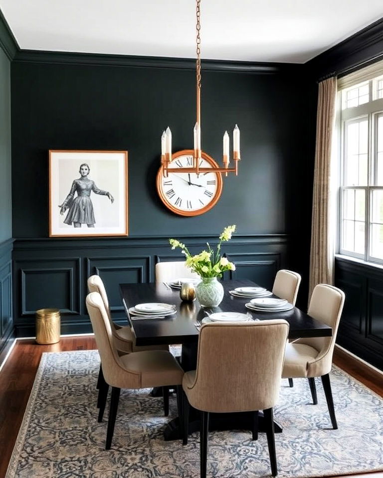 dark wainscoting for a dramatic dining room