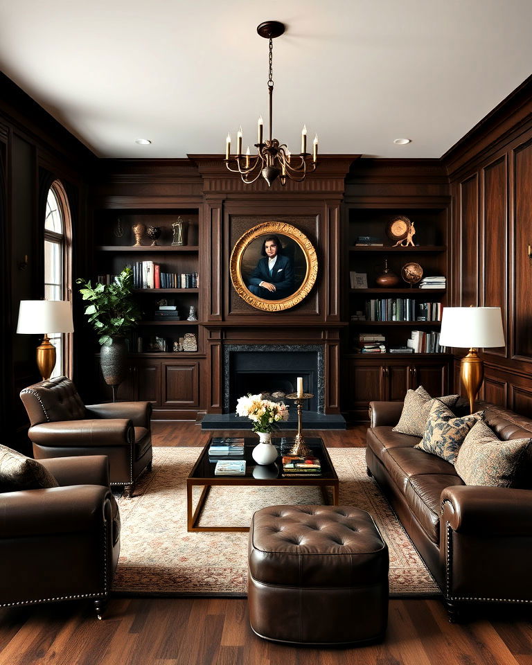 dark walnut brown formal living room