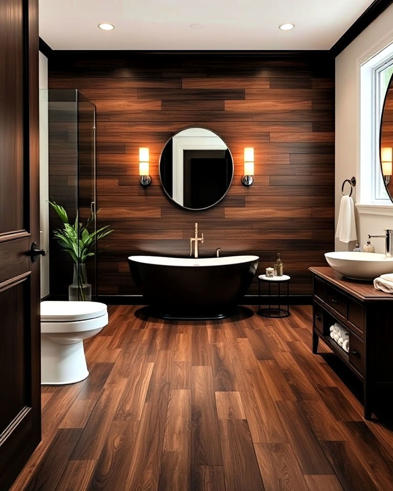 dark wood floor in the bathroom