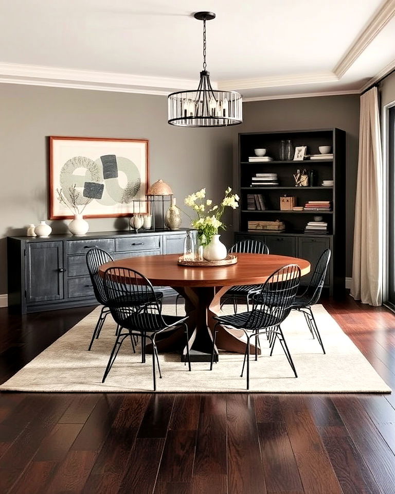 dark wood floor with mixed materials