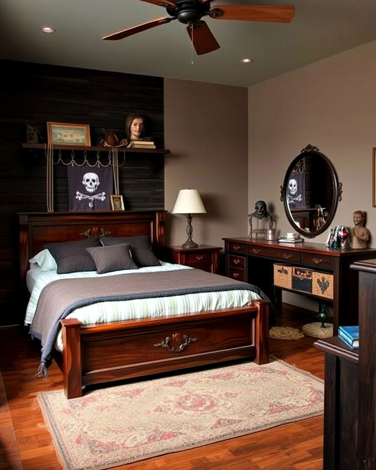 dark wood furniture for a pirate themed bedroom