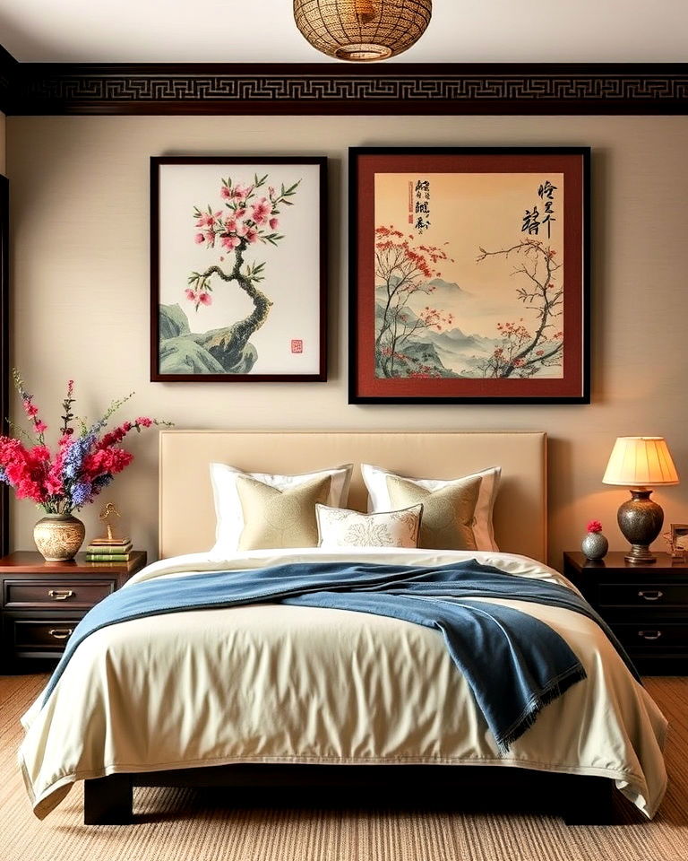 decorate your bedroom with asian inspired artwork