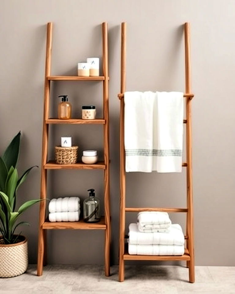 decorative ladder shelf for towels or bathroom decor