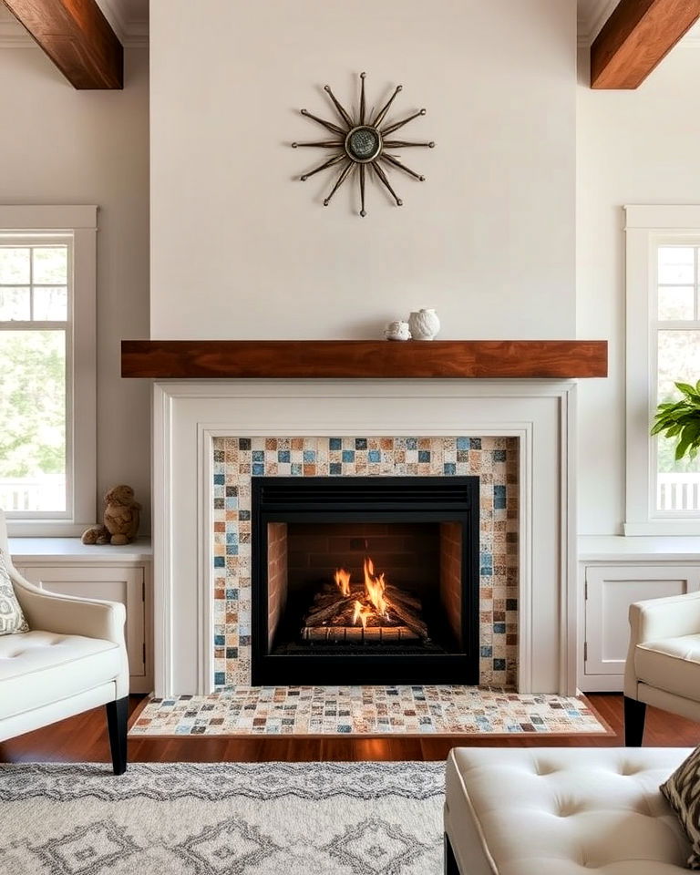 decorative tile surround gas fireplace