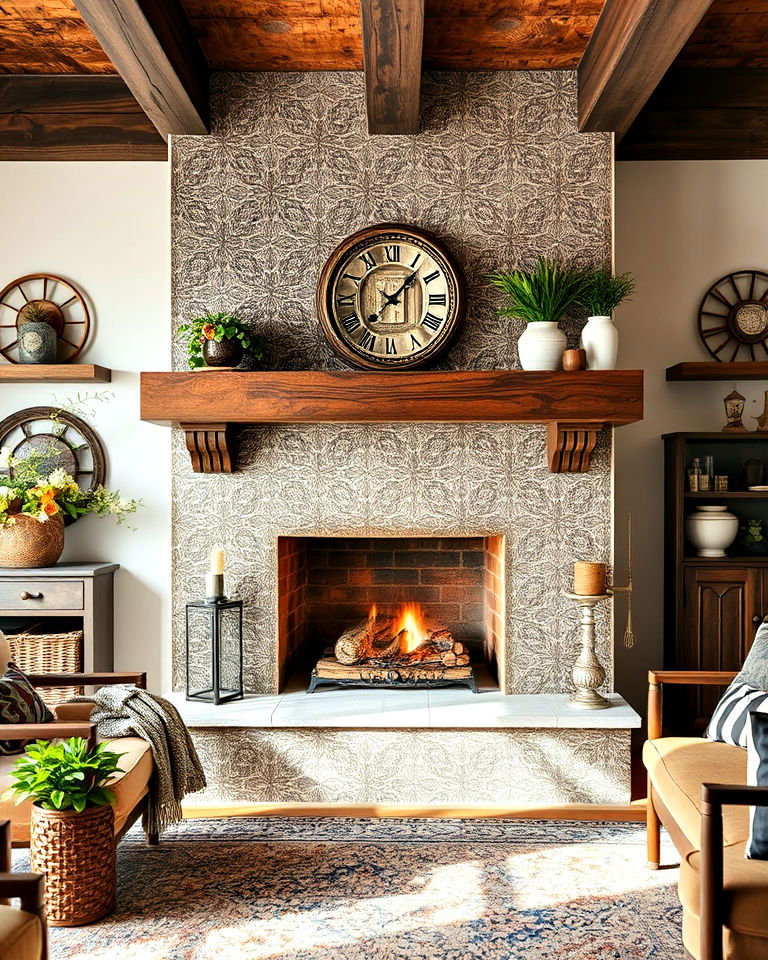 decorative vintage tin tile fireplace