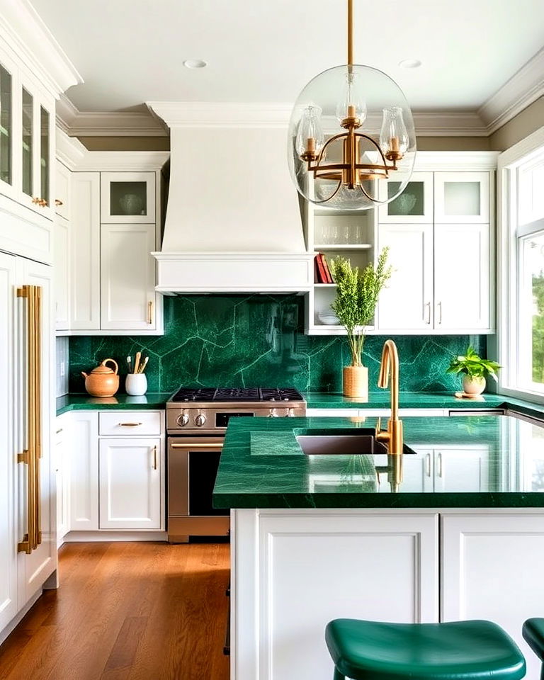 deep and bold emerald green kitchen countertops