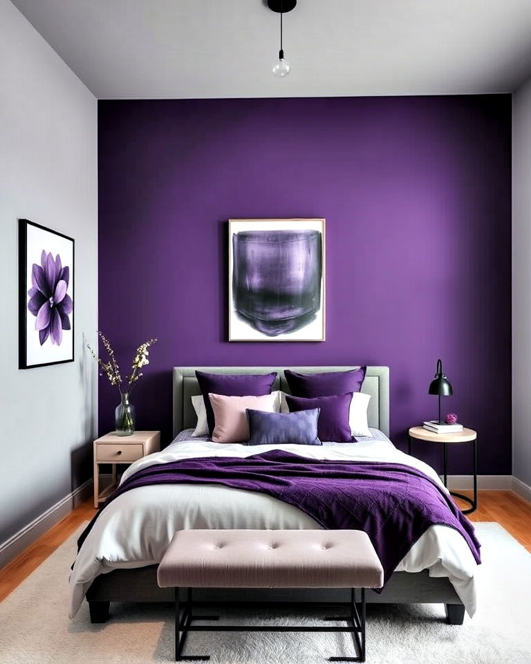 deep purple accent wall for bedroom