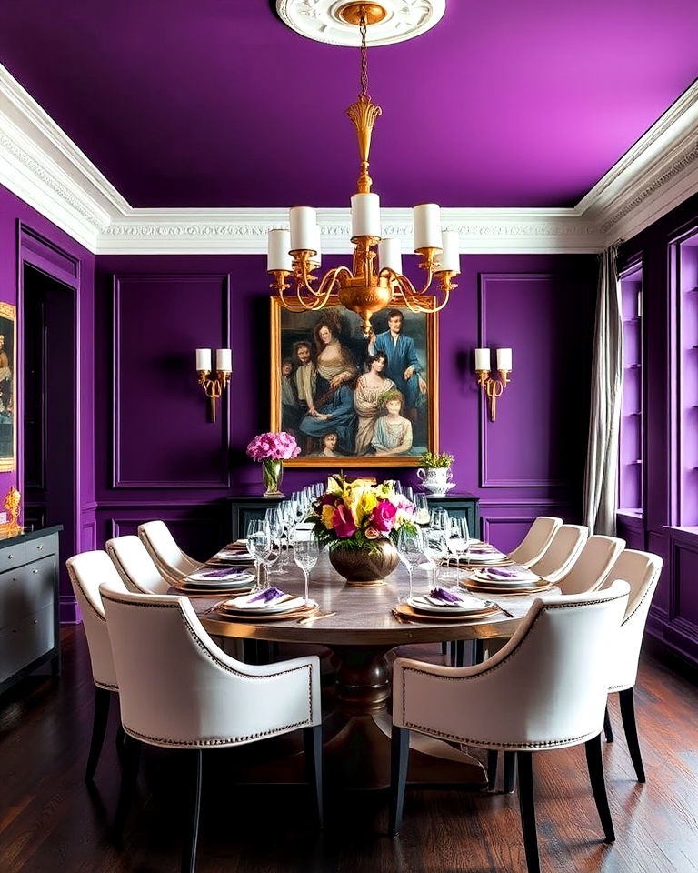 deep purple walls for dining room