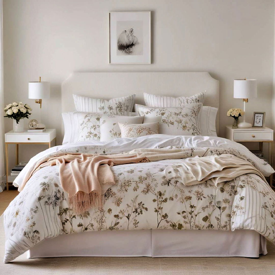 delicate floral bedding to break up the monotony