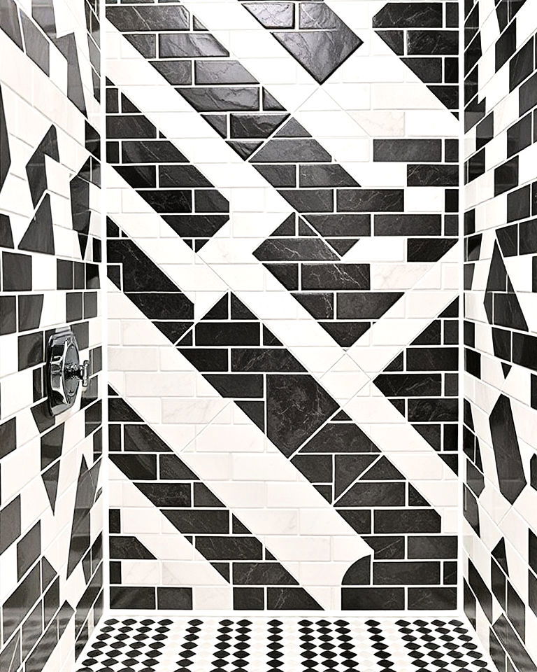 diagonal tile arrangement in black and white tiles