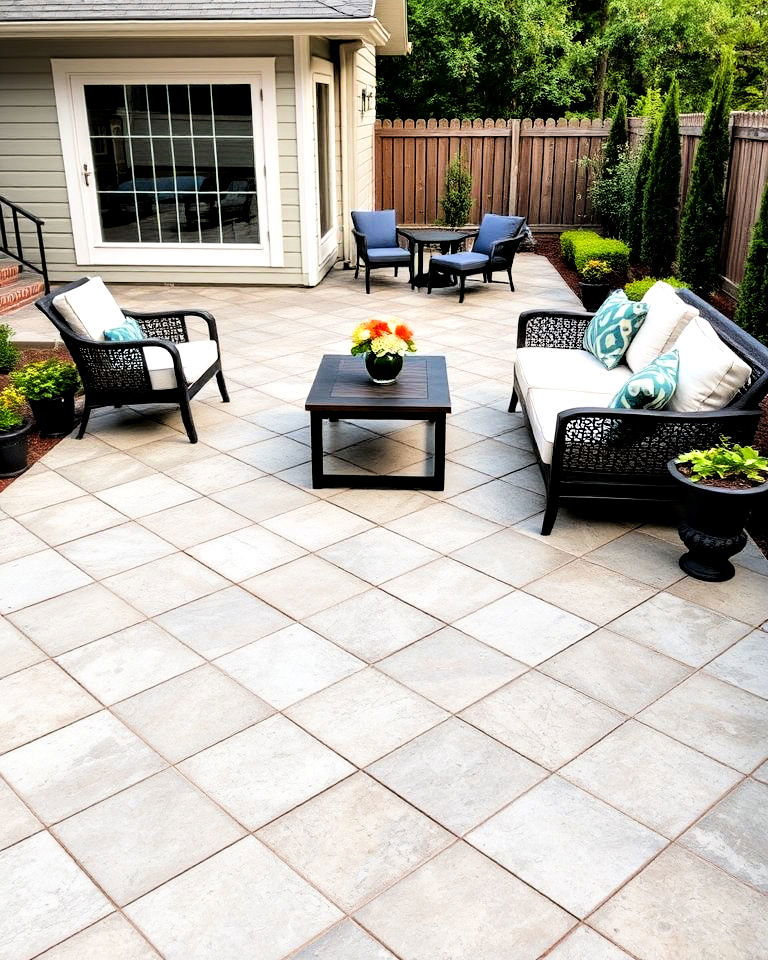 diamond tile look stamped concrete patio