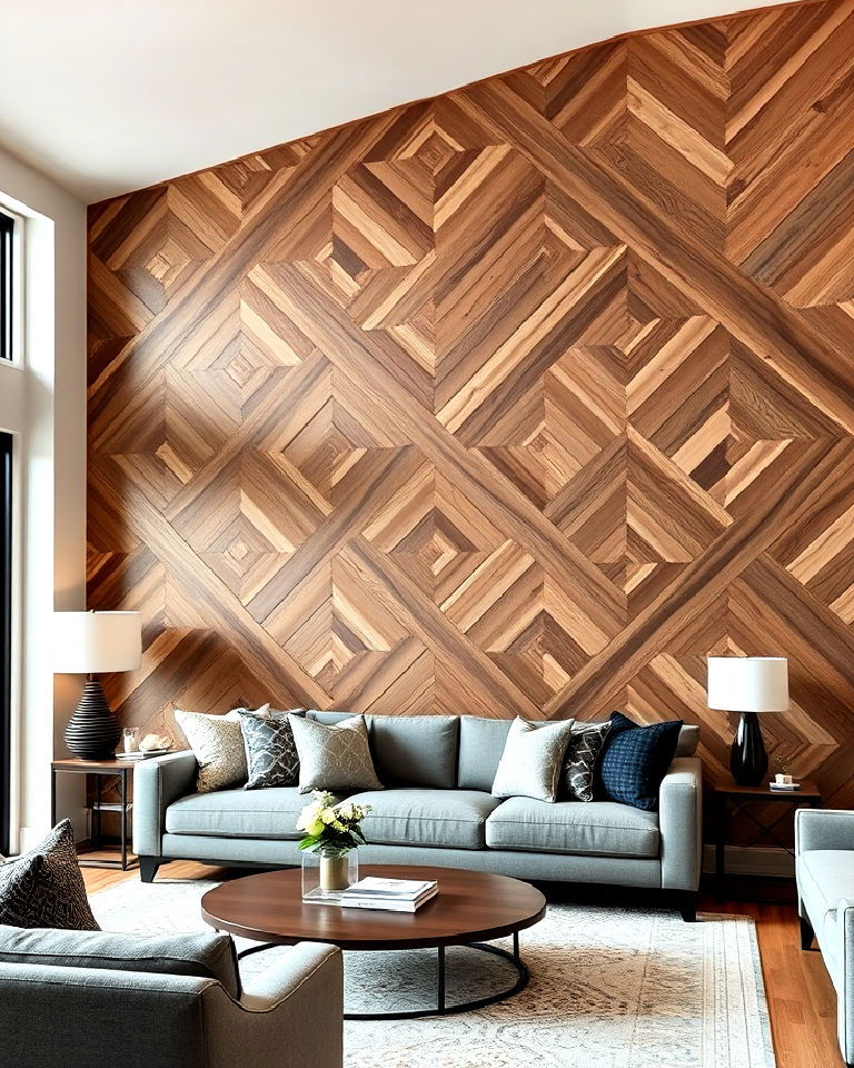 diamond wood trim pattern accent wall