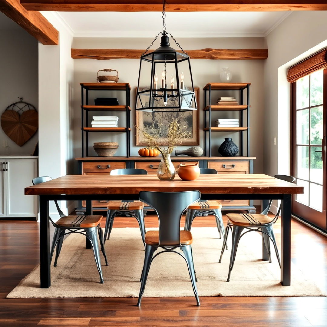 dining room metal and wood combination