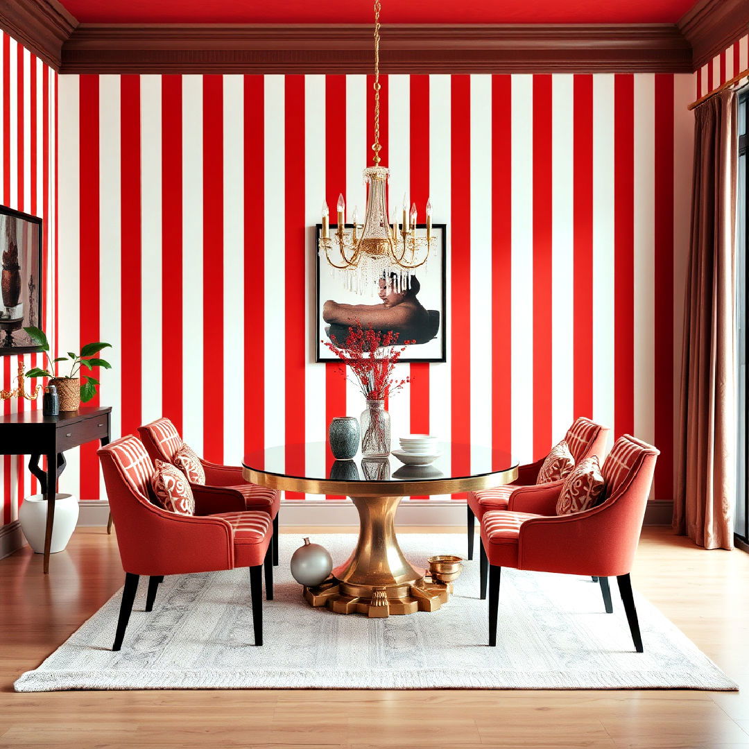 dining room red and white stripes
