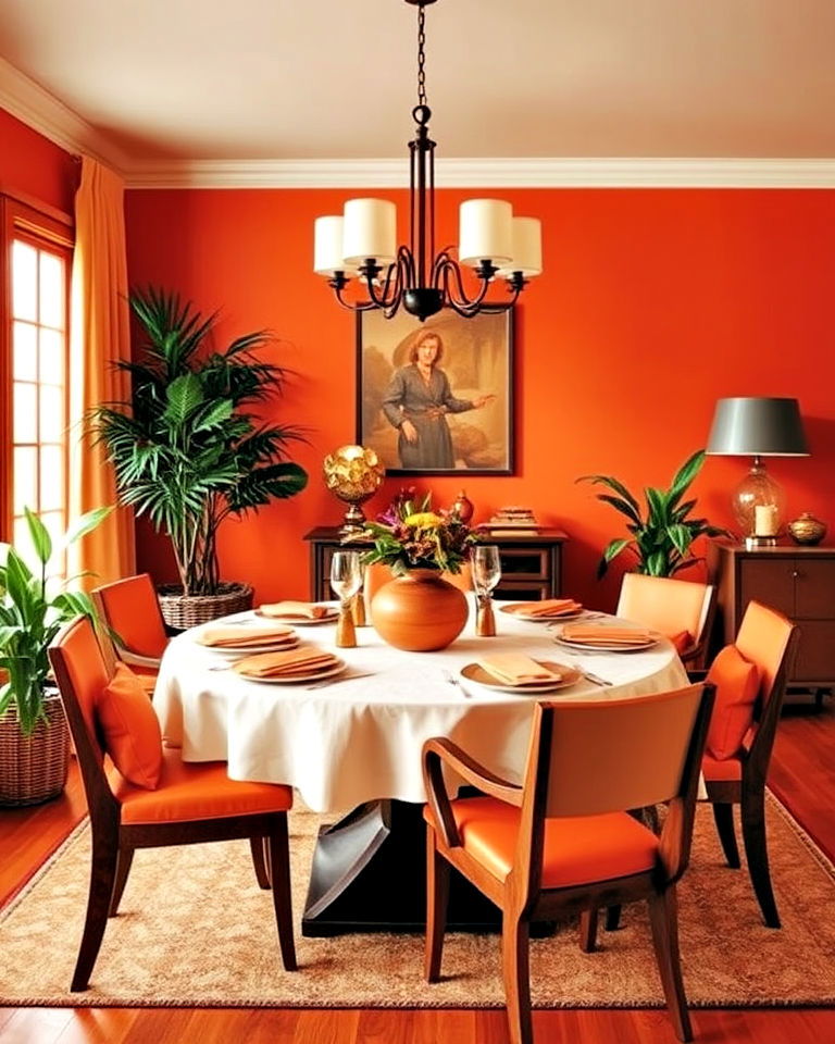 dining room with vibrant shades of orange