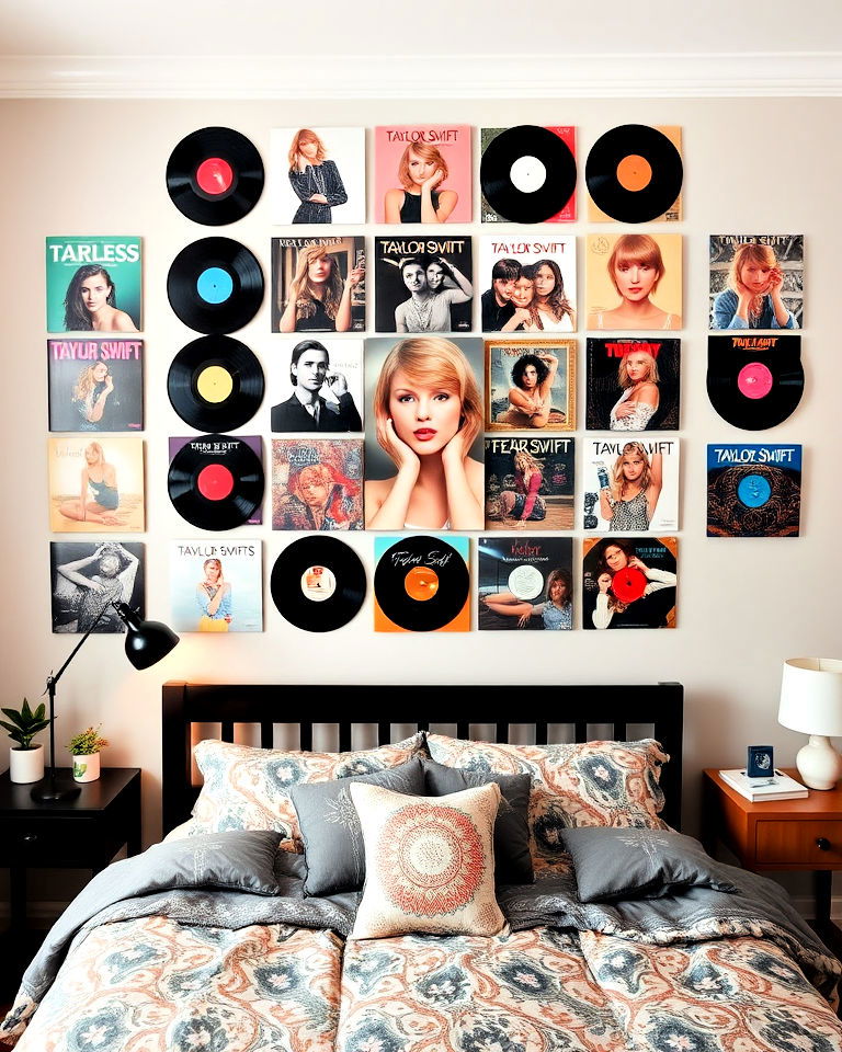 display taylor swift s vinyl records on wall