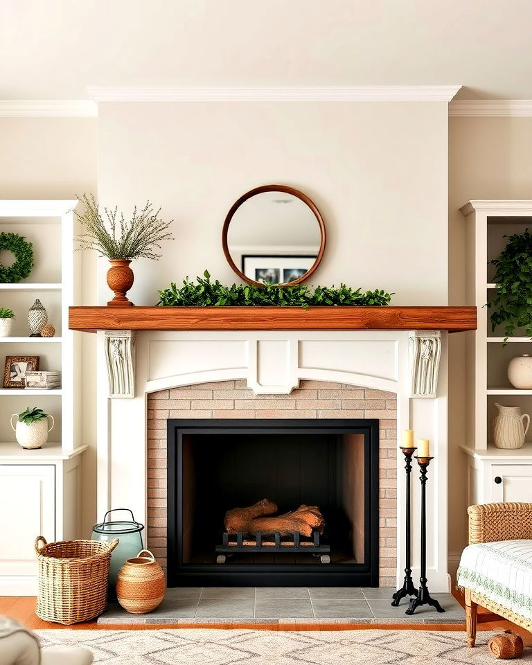 distressed wood mantel fireplace
