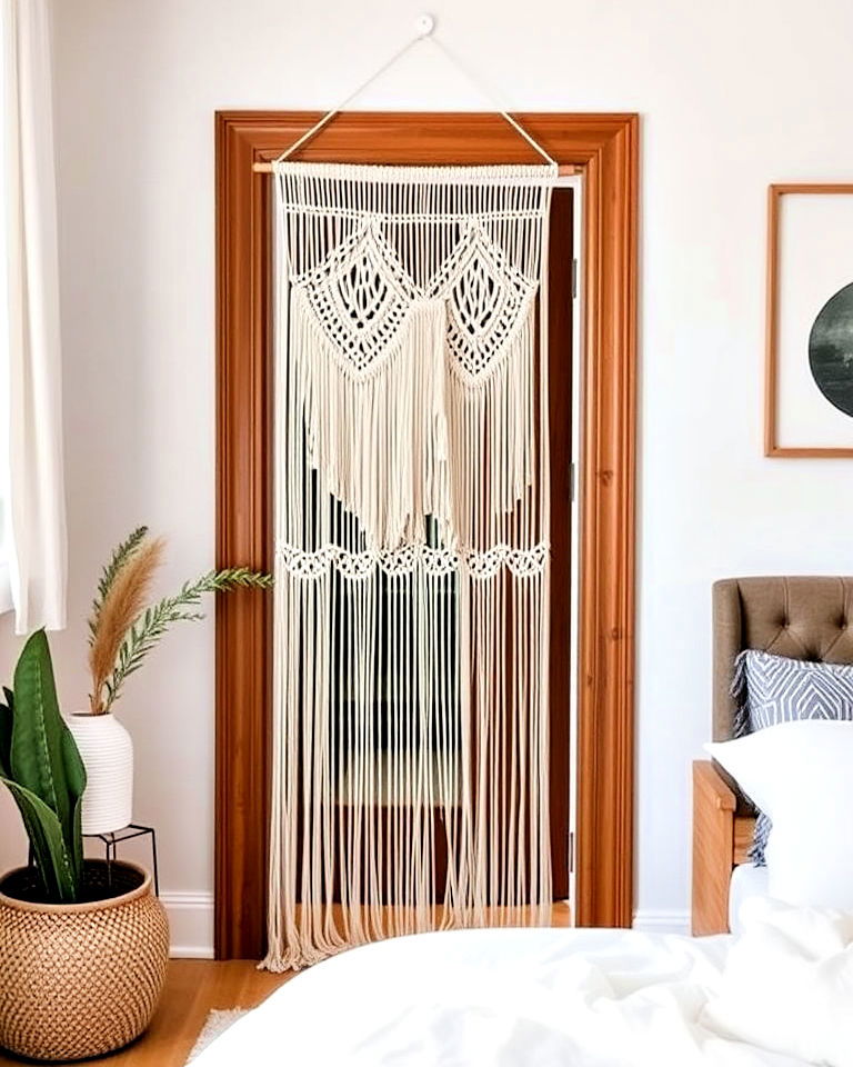 door with beaded curtains or macramé hangers