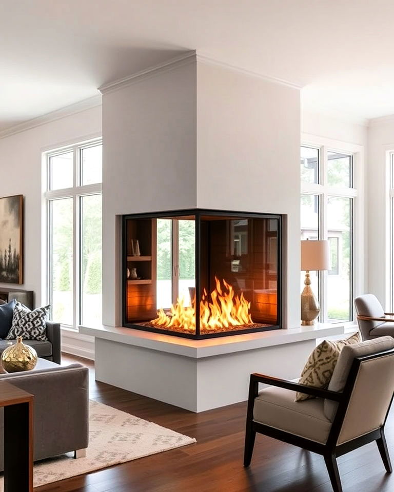 double sided corner fireplace