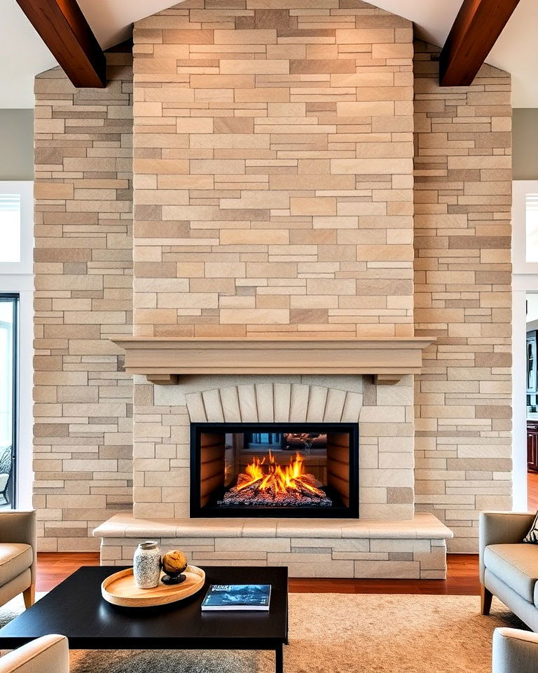 double sided faux stone fireplace