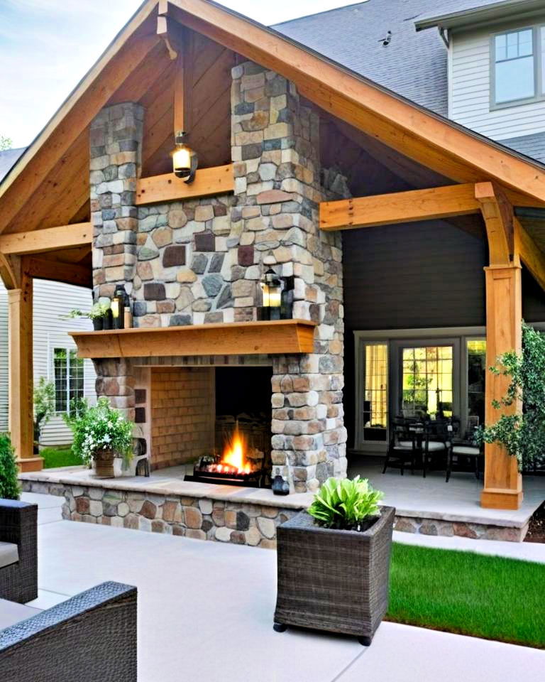 double sided fireplace for larger porches