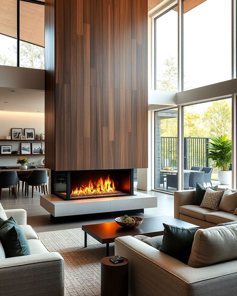 double sided fireplace for open concept living room