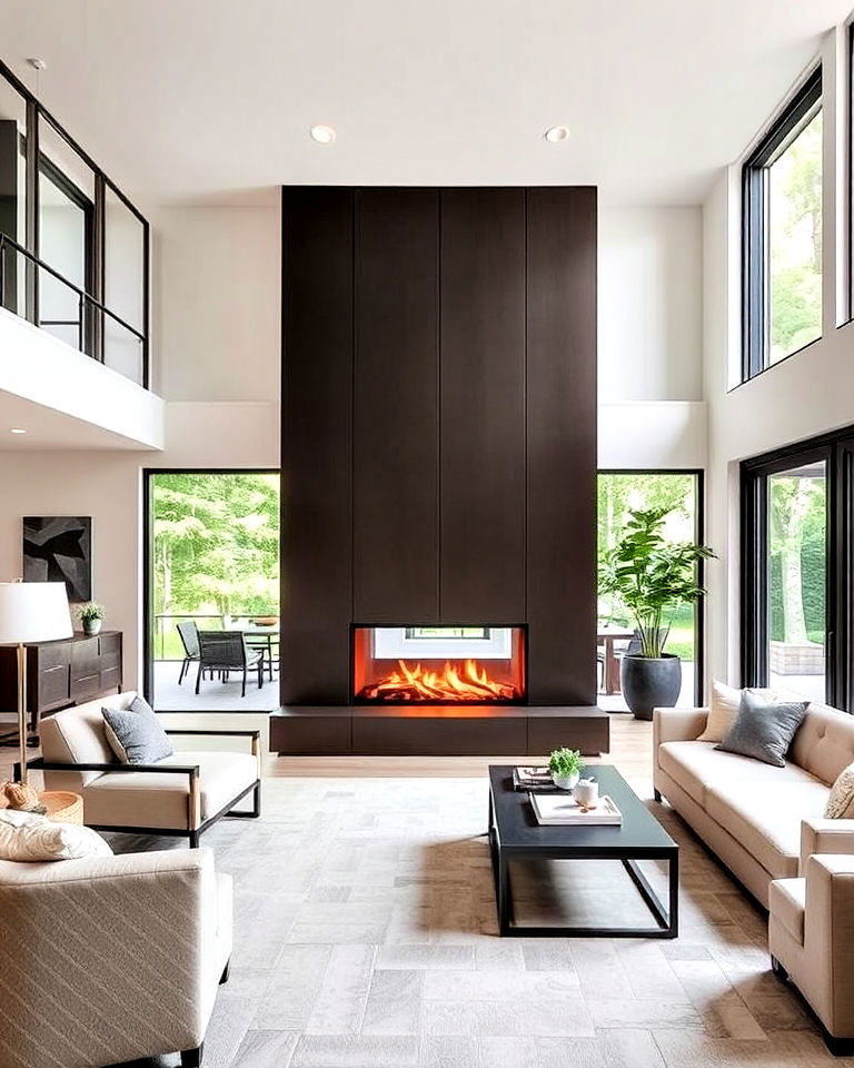 double sided floor to ceiling fireplace