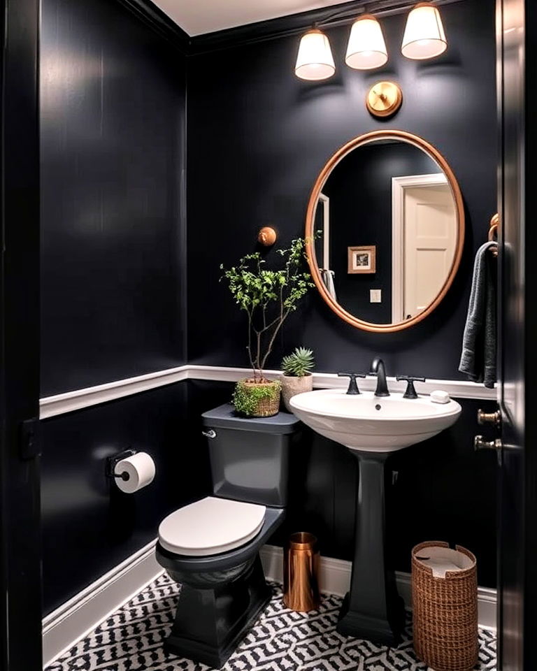 dramatic and dark and moody half bathroom