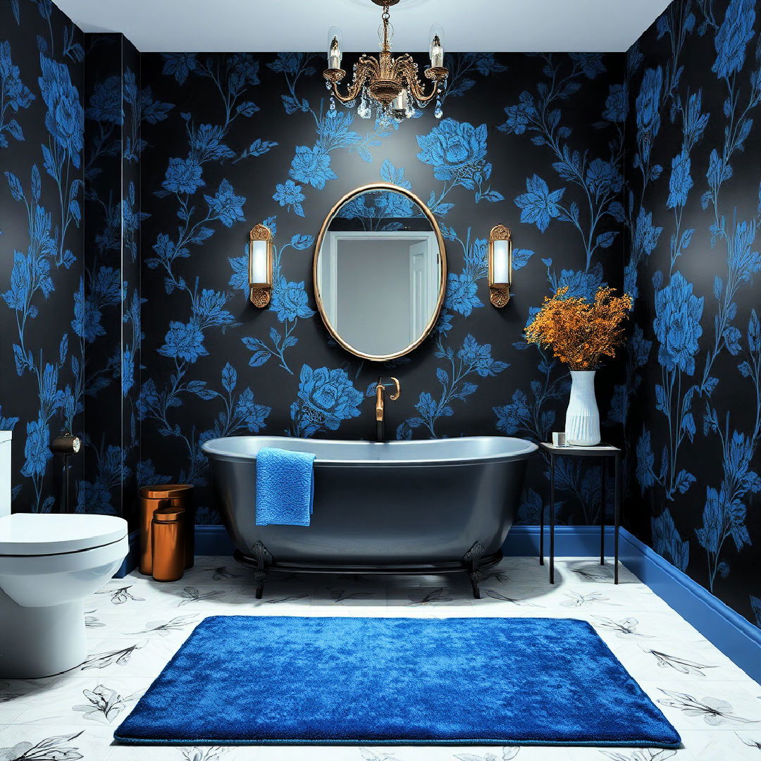 dramatic black wallpaper with blue accent