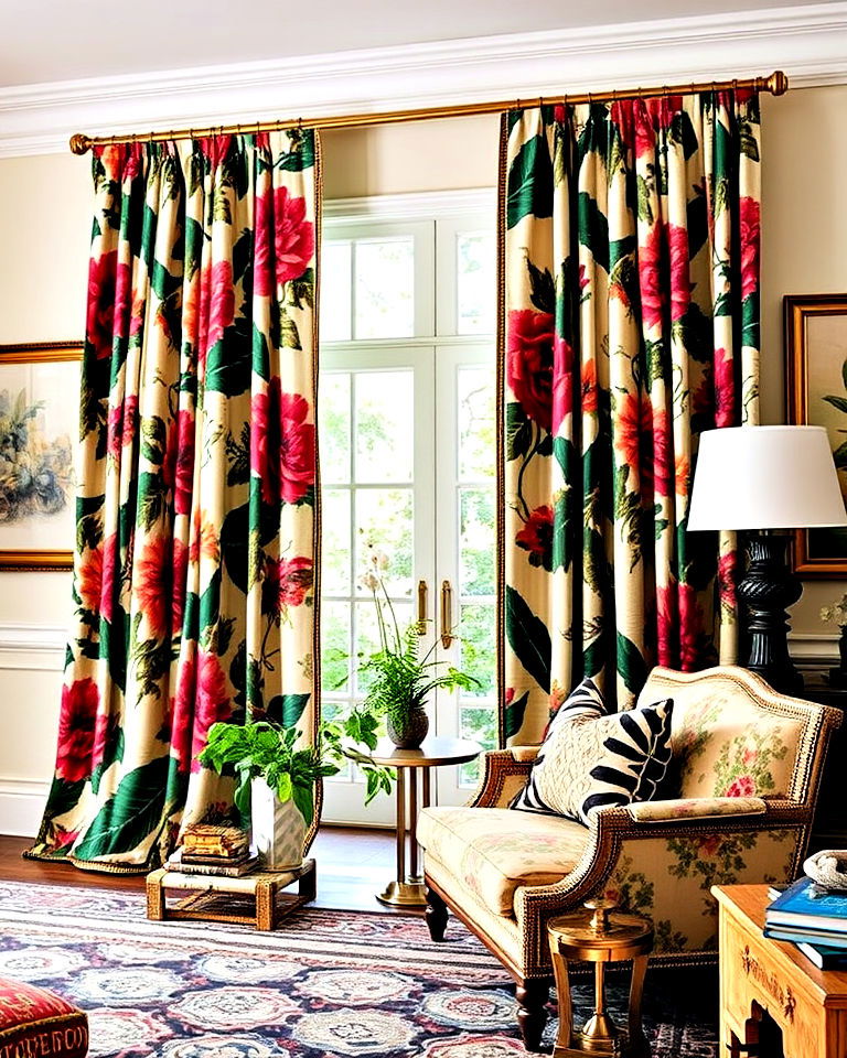 dramatic curtains with bold prints