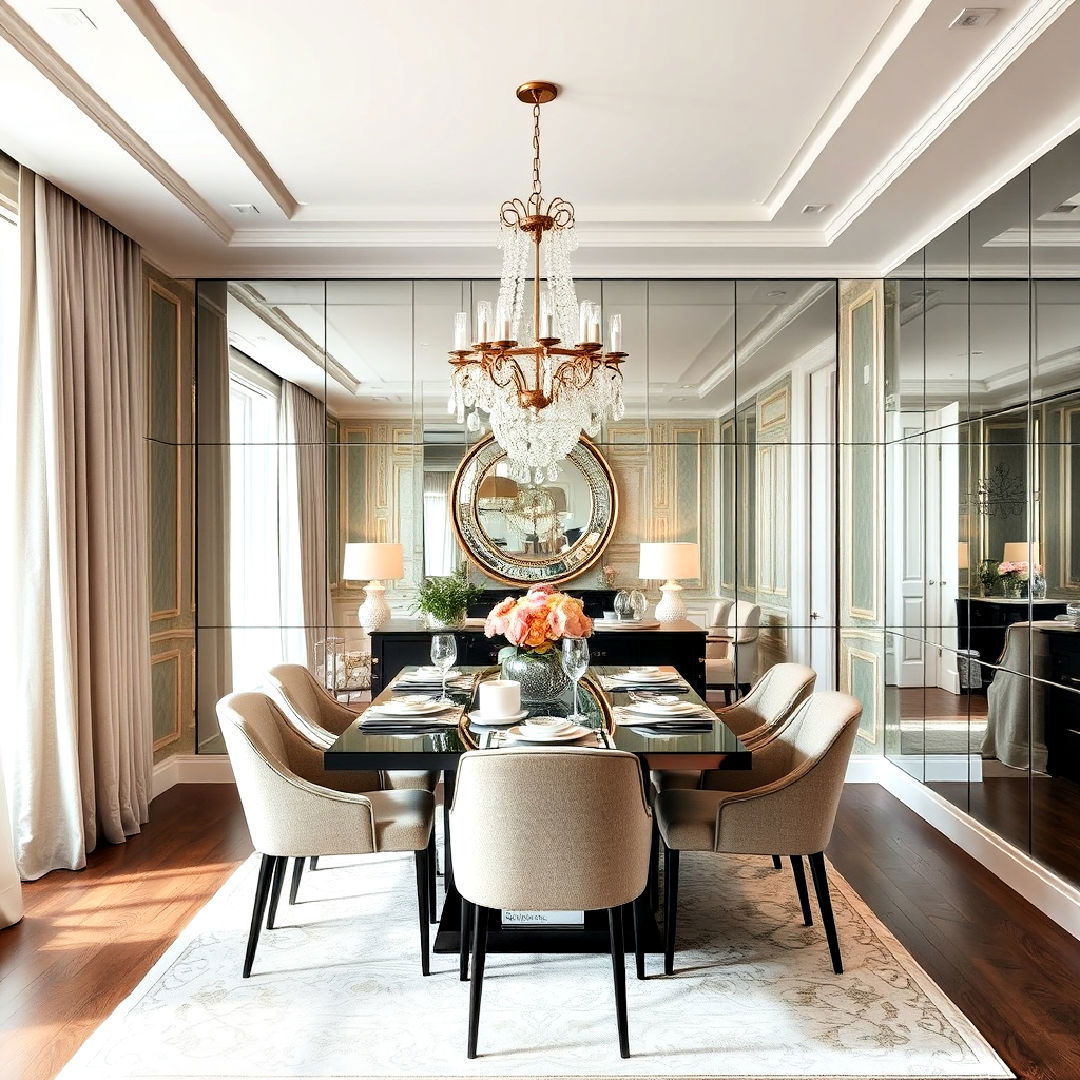 dramatic mirrored wall panels for dining room