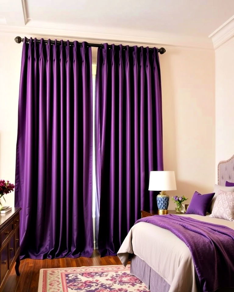 dramatic purple drapes for bedroom