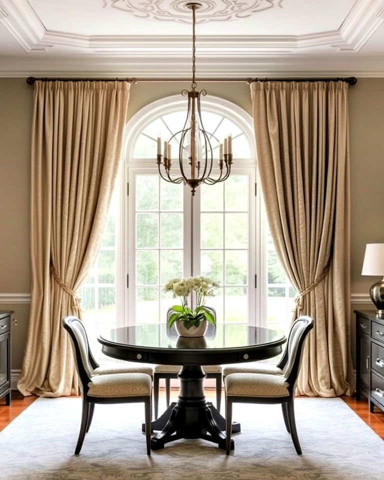 drapery panels with tiebacks for dining room windows