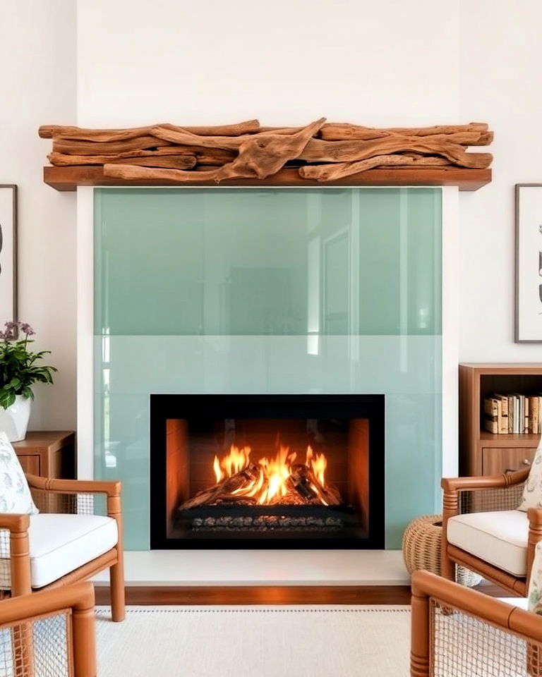 driftwood and glass fireplace screen