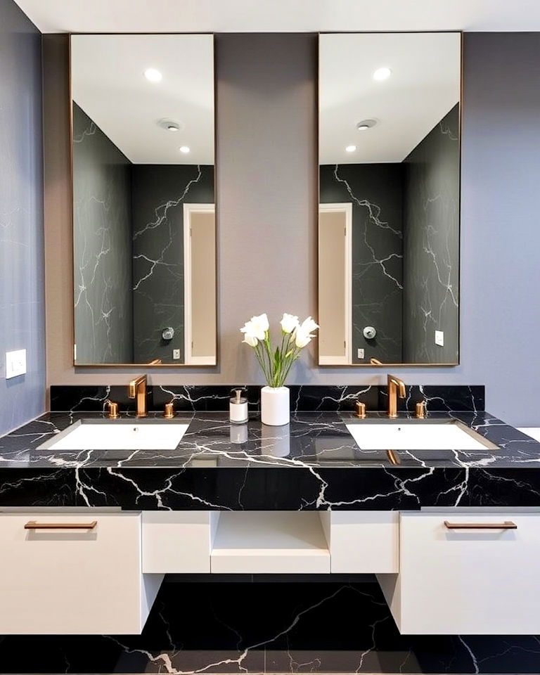 dual bathroom vanity with black marble