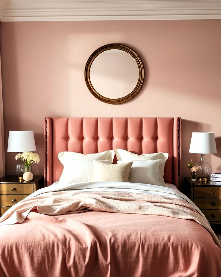 dusty rose upholstered headboard