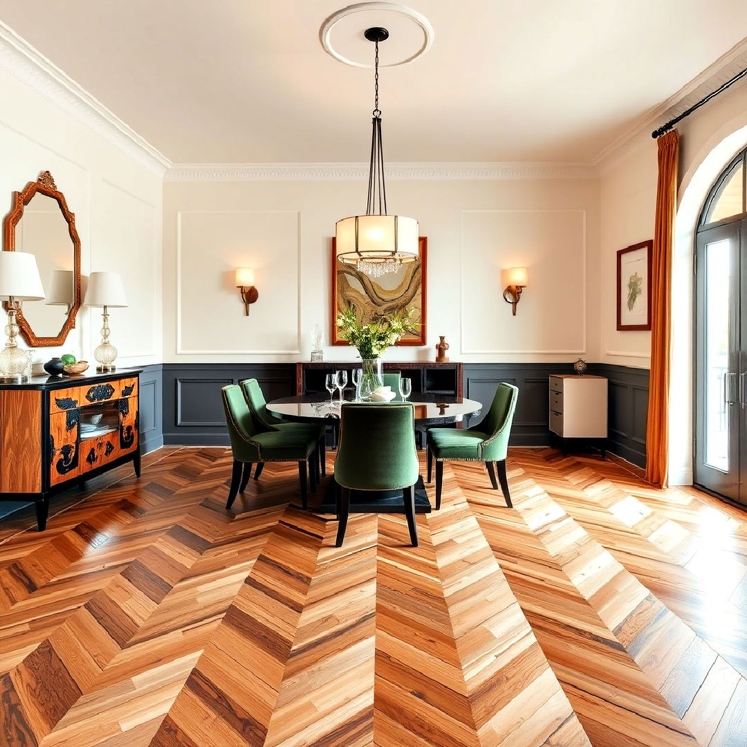 dynamic art deco dining room chevron floor