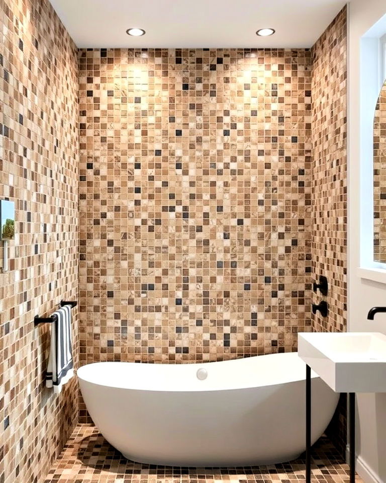 dynamic brown mosaic tiles for your bathroom