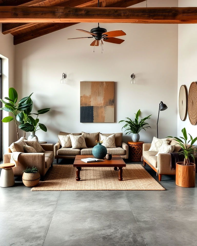 earth toned palette with concrete floors