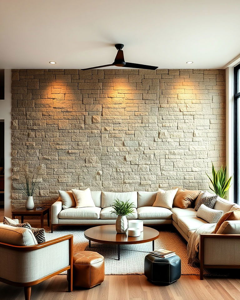 earthy accent wall for organic living room