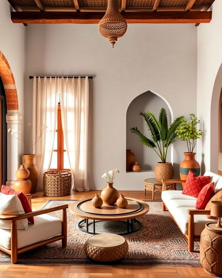 earthy natural materials moroccan living room