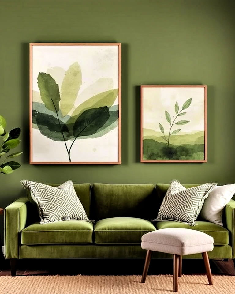 earthy olive green artwork for living rooms