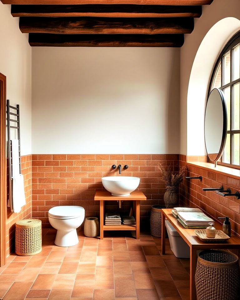 earthy terracotta half wall tile for warmth