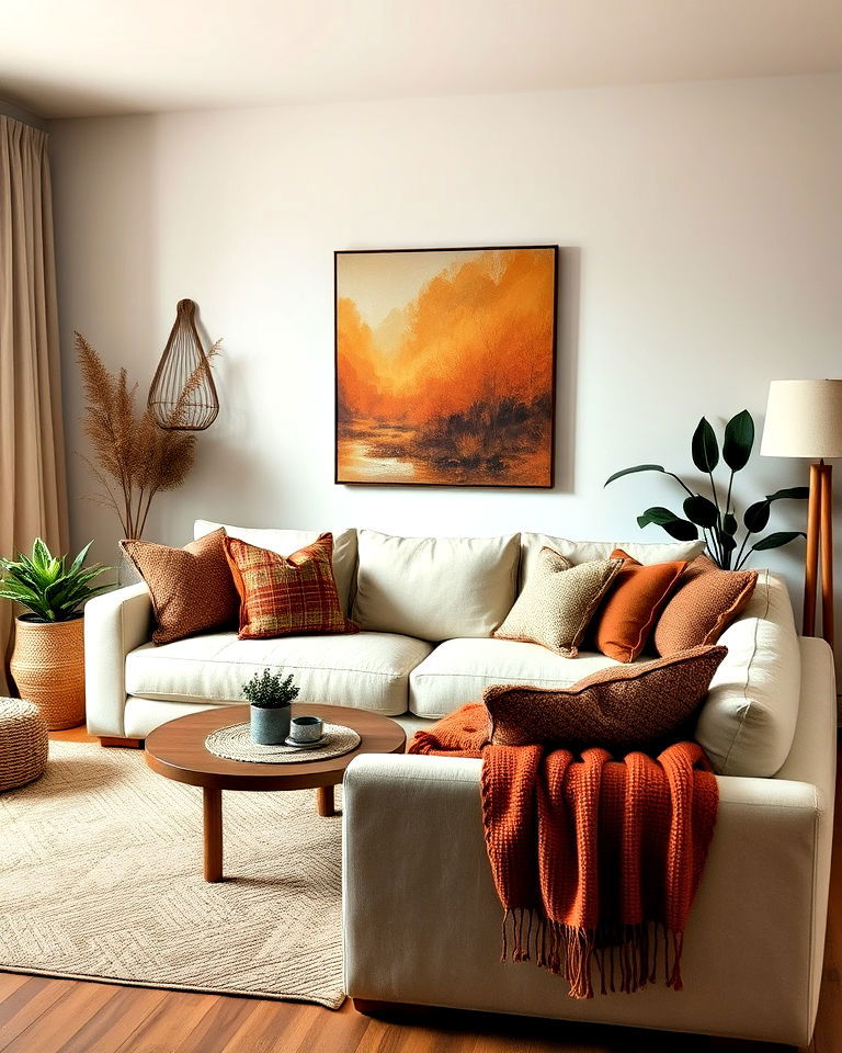 earthy tone cream couch living room